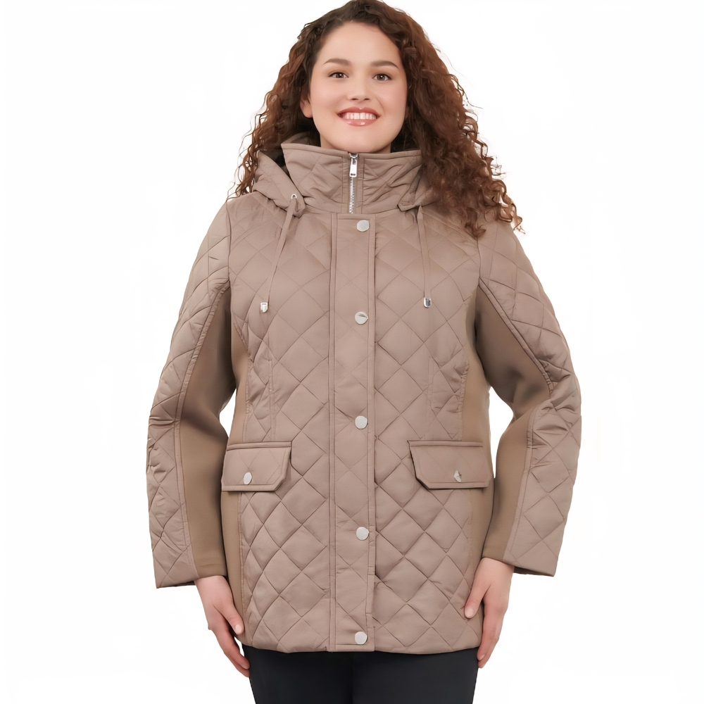 London Fog Women's Taupe Quilted Puffer Coat - Picture 1 of 13